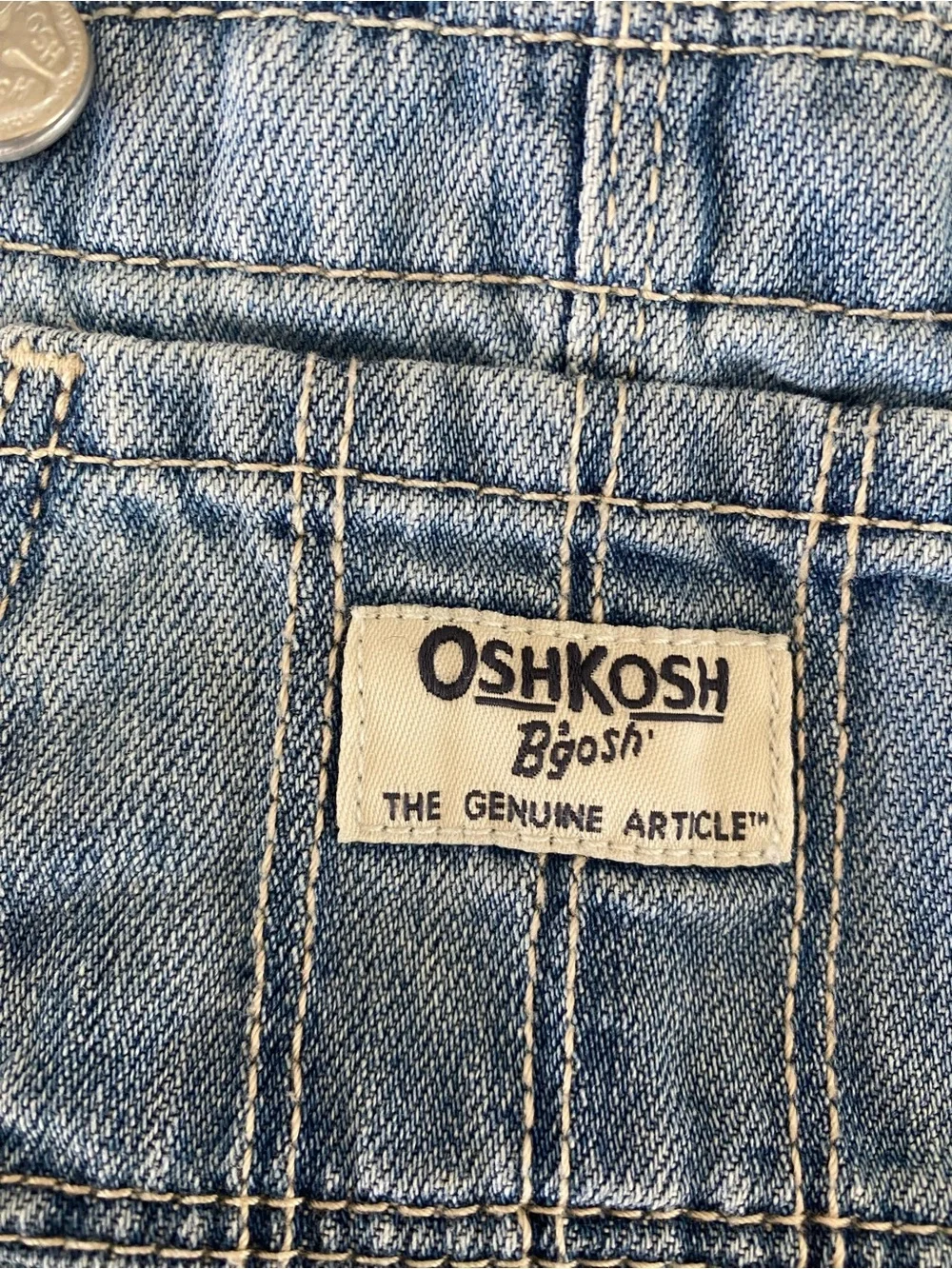 OshKosh B'gosh Denim Jumper Overall White Eyelet Lace Dress 6M